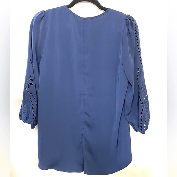 41 Hawthorn | Women's Blue Cutout Balloon Sleeve Keyhole 3/4 Sleeve Blouse Small - Picture 5 of 5